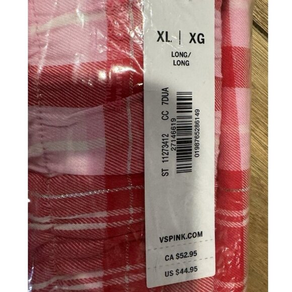Victorias Secret XL Cotton Pajama Pants Pink Christmas Stripe Cabin Lounge NEW - Picture 12 of 14